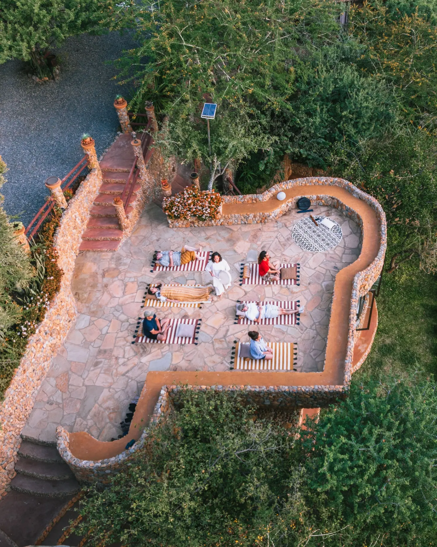 Aerial view of the yoga deck at Enkaji